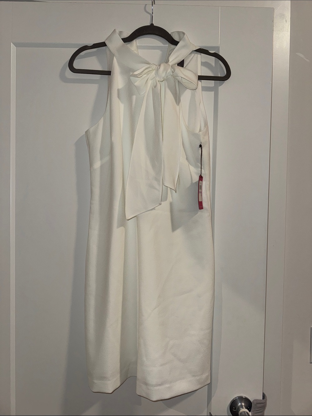 Vince Camuto Ivory Tie-Neck Sleeveless Mini Dress